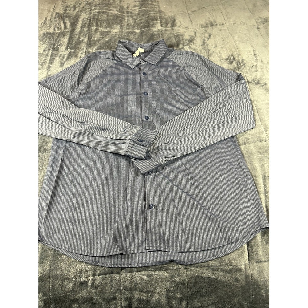 Lululemon Shirt Mens Large Gray Black Striped Long Sleeve Concealed Button Down